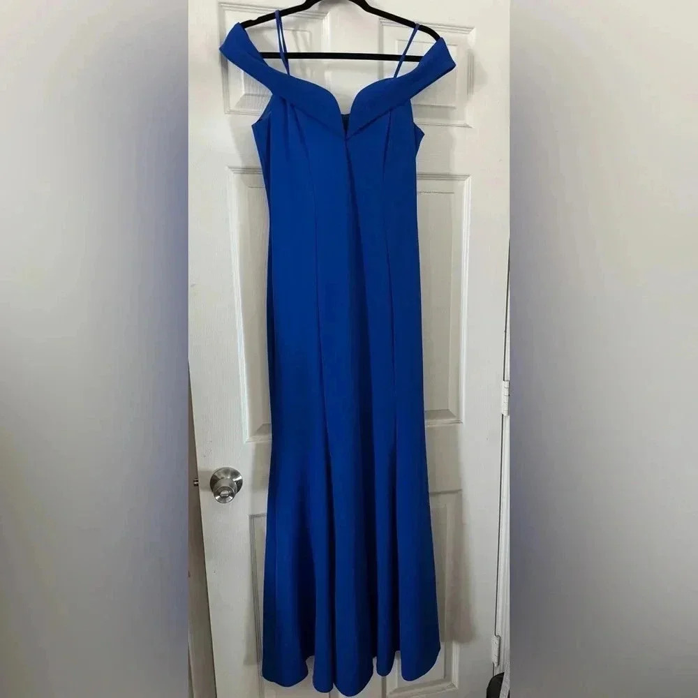 Royal Blue Off the shoulder with spaghetti straps long mermaid gown